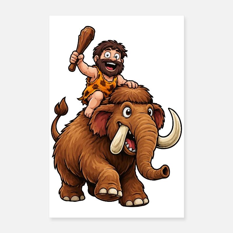 Caveman on a mammoth journey Poster 16" x 24" (40x60 cm)
