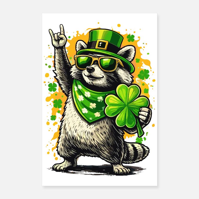 Trèfle de la Saint-Patrick du raton laveur Poster 40 x 60 cm