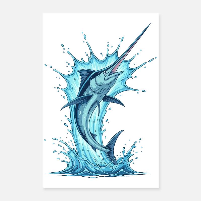 Blauer Marlin Sprung Kunstmotiv Poster 40x60 cm