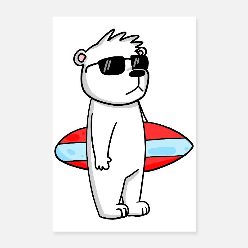 Surfboard Polarbär Surfen Bär Coole - Urlaub Poster 40x60 cm