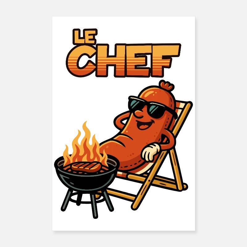 Le Chef : Maître du grill dans le style rétro Poster 40 x 60 cm