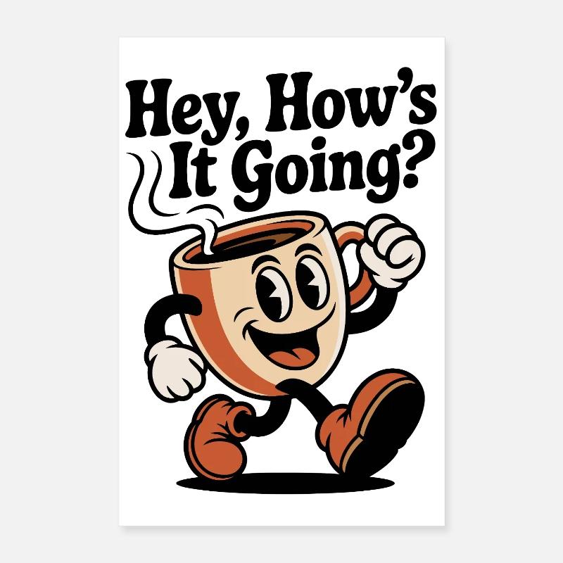 Running Coffee Mug Mascot Poster 16" x 24" (40x60 cm)