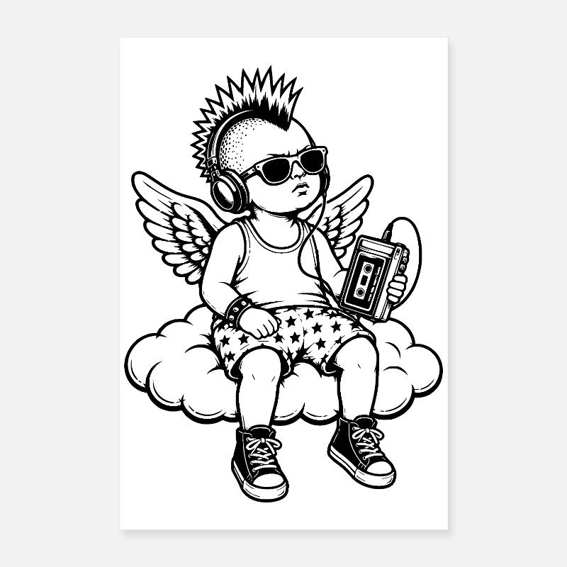 Punk Cherub mit Walkman auf Wolke Poster 40x60 cm