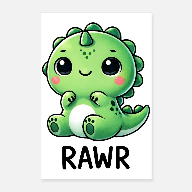Cute Dino T-Rex Dinosaur Cartoon Chibi Roar Poster 16" x 24" (40x60 cm)