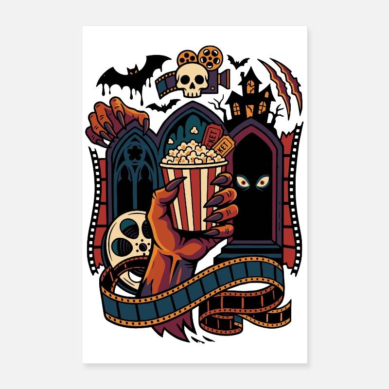 Horror Cinema Popcorn Scary Design Poster 16" x 24" (40x60 cm)