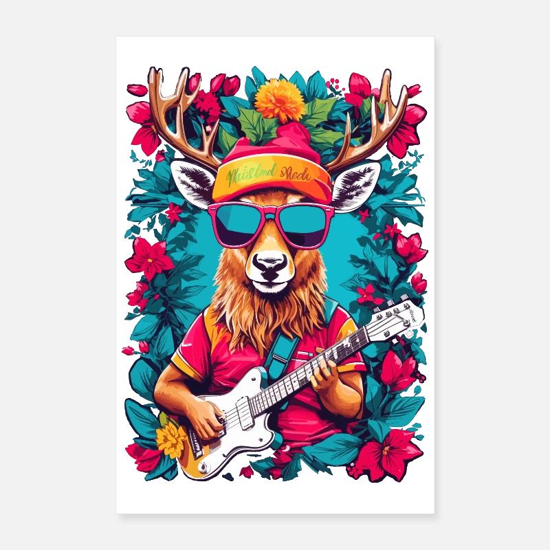 Rentier mit Gitarre Poster 40x60 cm