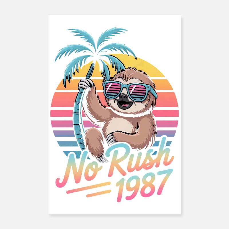 No Rush 1987 Sloth Retro Sunset Poster 40 x 60 cm