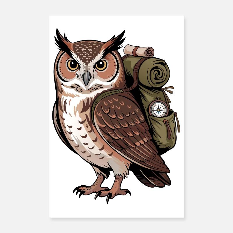 Wandernde Eule mit Rucksack Poster 40x60 cm