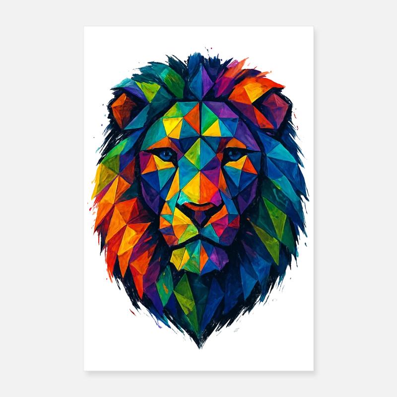 Farbenfroher Wildlöwe – Kunstfarben springen hervor Poster 40x60 cm