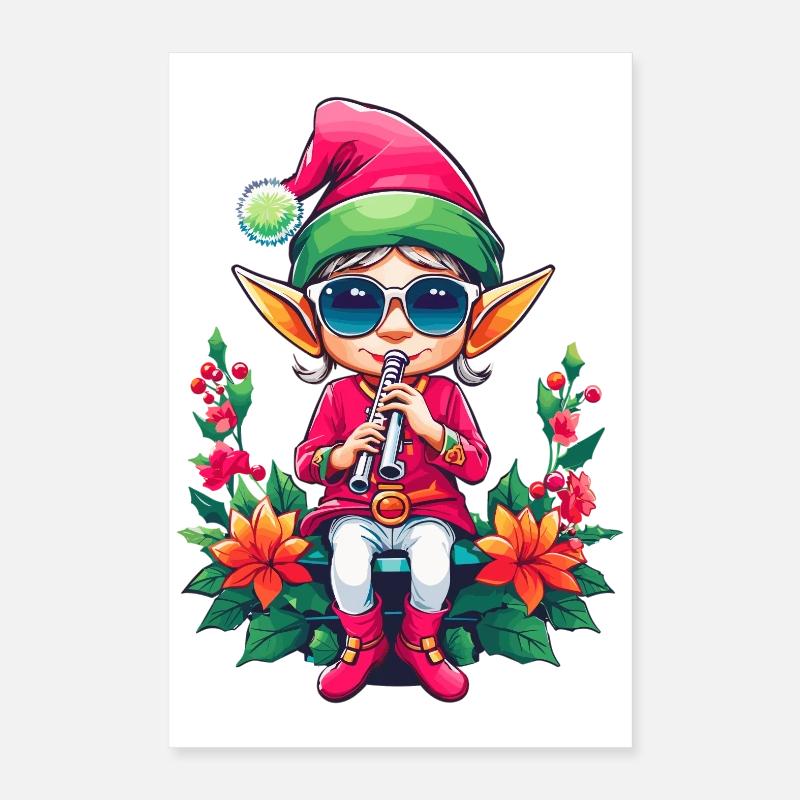 Weihnachts Elfe mit Flöte Poster 40x60 cm