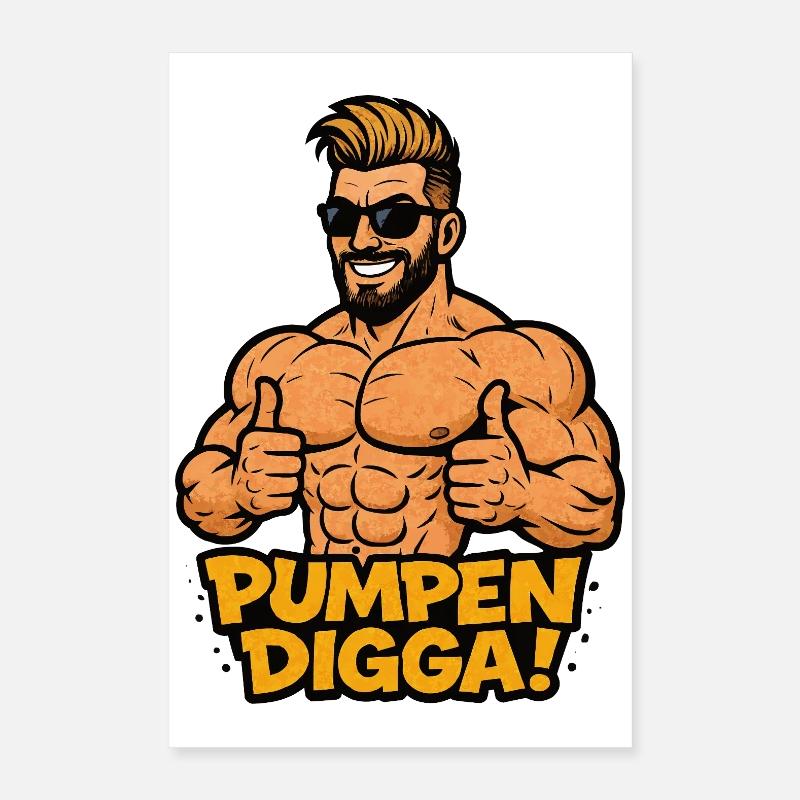 POMPES DIGGA Cartoon Bodybuilder Poster 40 x 60 cm