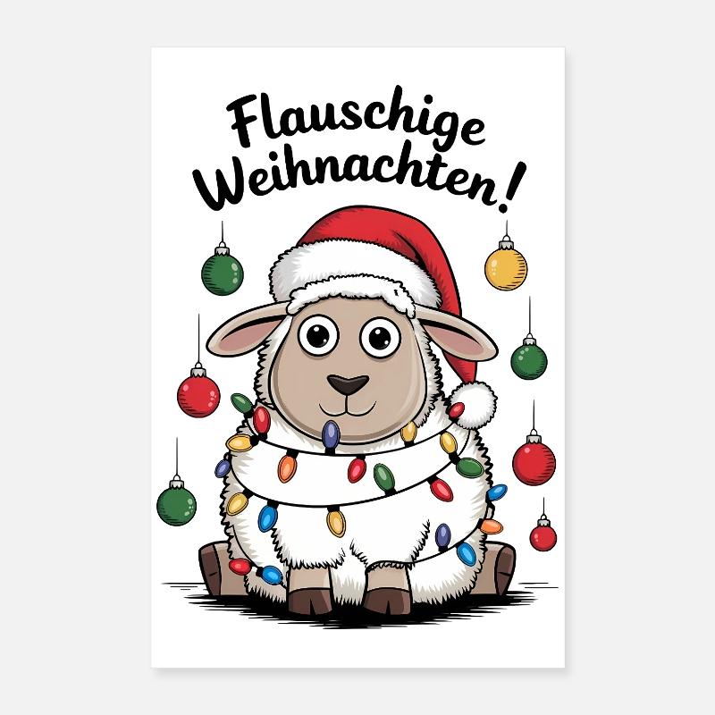 Sheep Fluffy Christmas Shepherd Funny Poster 16" x 24" (40x60 cm)