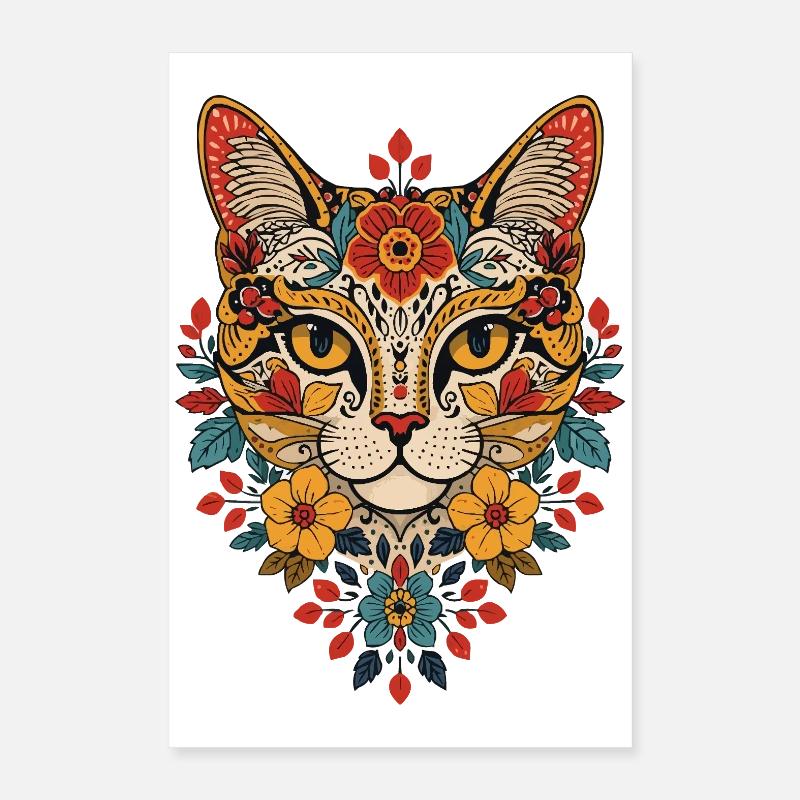 Floral cat head design floral Poster 16" x 24" (40x60 cm)