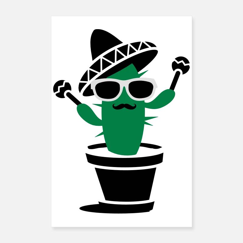 Un cactus avec un sombrero et maracas Poster 40 x 60 cm