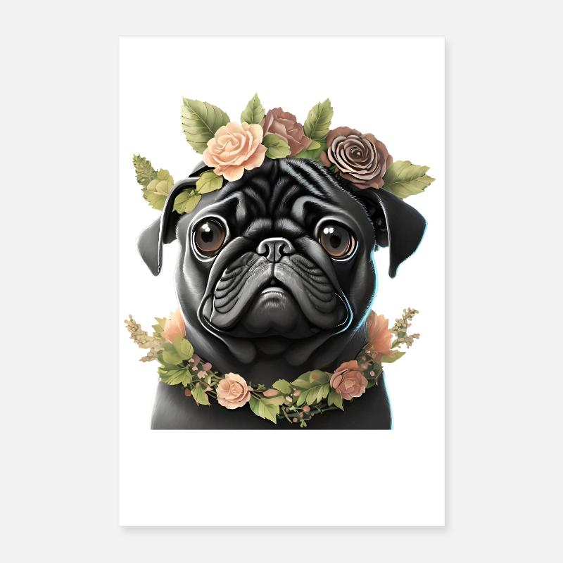 Mops mit Kranz Poster 40x60 cm