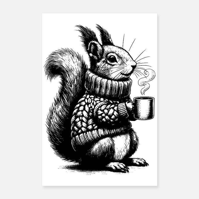 Eichhörnchen mit Tee Poster 40x60 cm