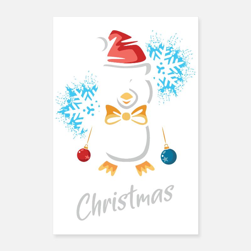 Weihnachtspinguin mit Schneeflocken Poster 40x60 cm