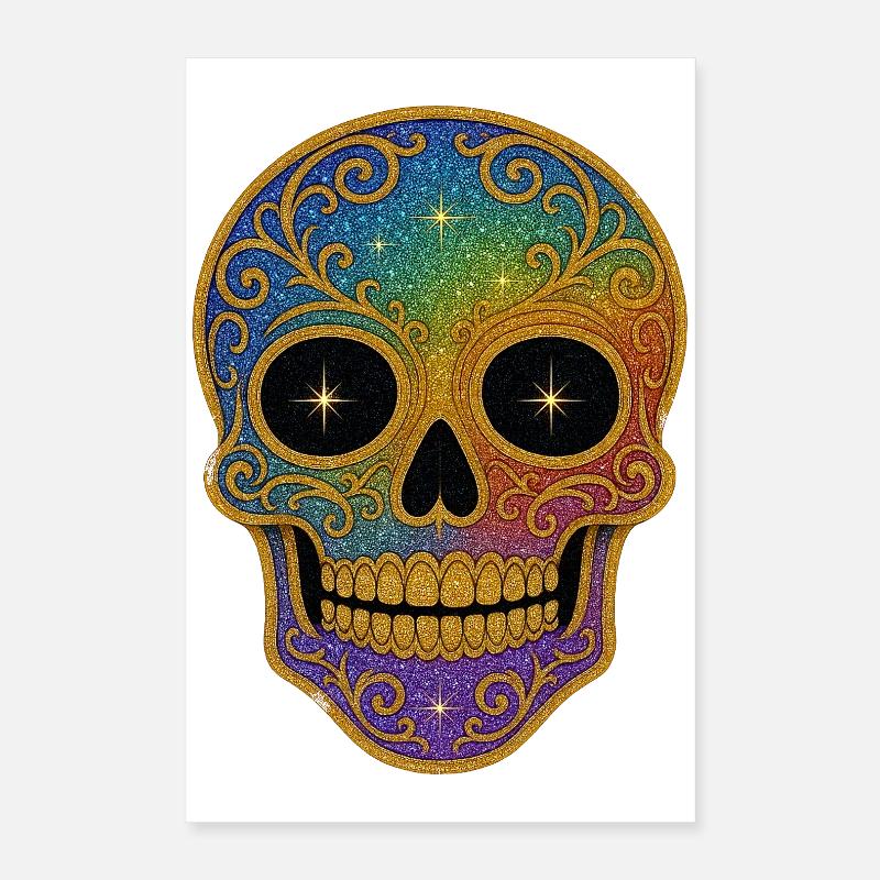 Regenbogen Glitzer Sugar Skull Poster 40x60 cm