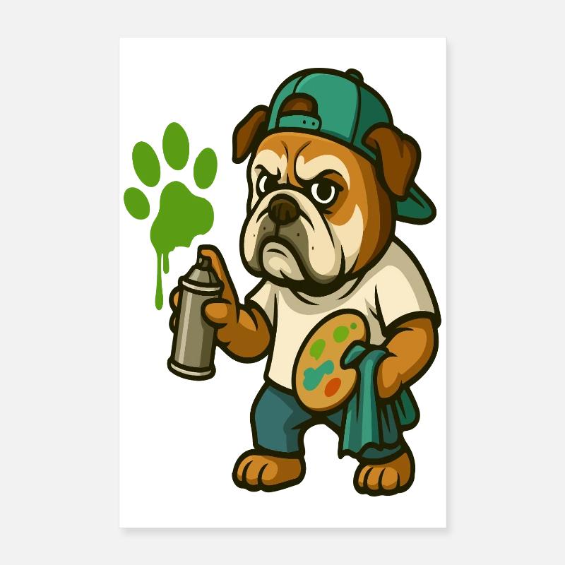 Graffiti-Bulldoggen-Maskottchen mit Sprühfarbe Poster 40x60 cm