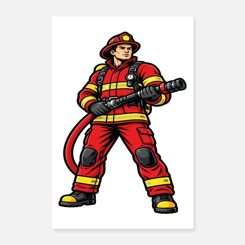 Feuerwehrmann in Aktion dynamisches rotes Outfit Poster 40x60 cm