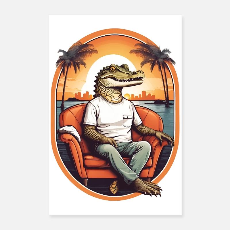 Alligator auf Sofa Poster 40x60 cm