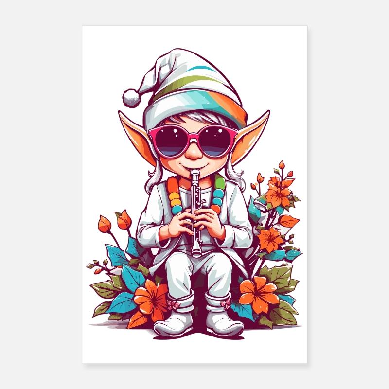 Elfe avec flûte Poster 40 x 60 cm