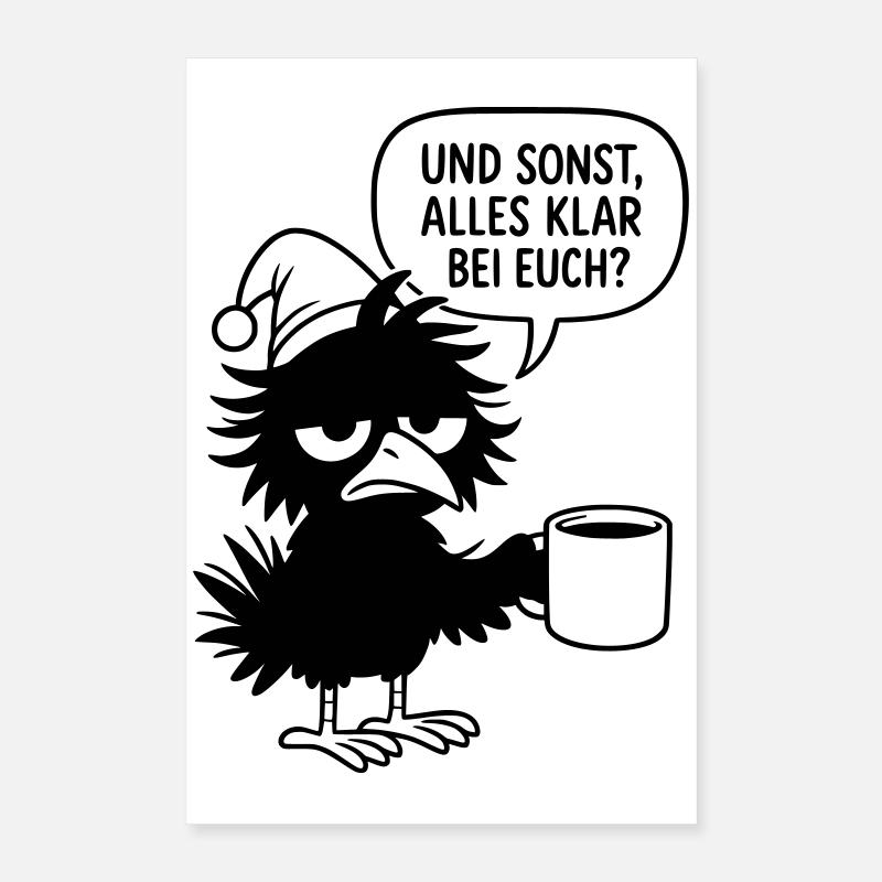 Black Raven with Sleepy Cap and Speech Bubble Poster 16" x 24" (40x60 cm)