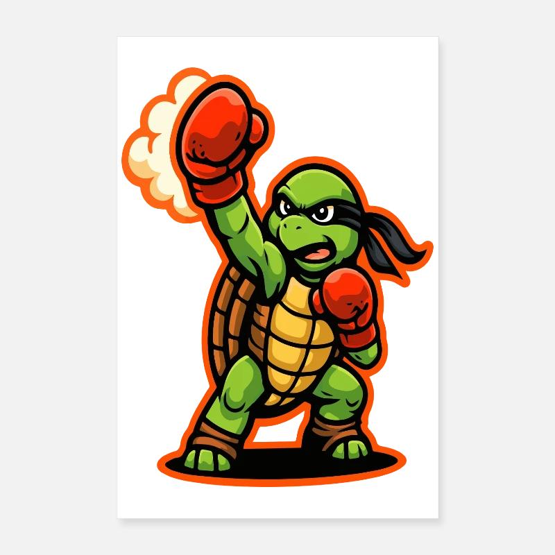 Boxing Turtle Fighter Power Punch Mascot Poster 16" x 24" (40x60 cm)