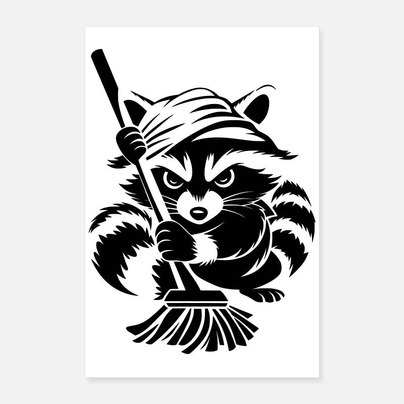 Raton laveur avec serviette et serpillière Poster 40 x 60 cm