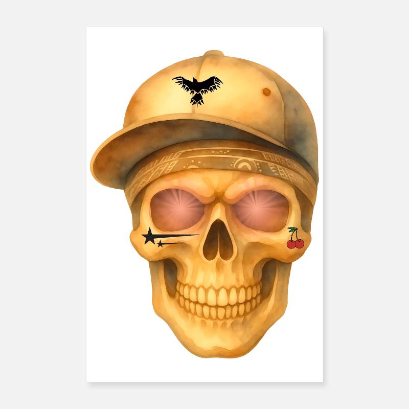 Bronzefarbenes Totenkopf-T-Shirt-Design. - Poster 40x60 cm - Weiß
