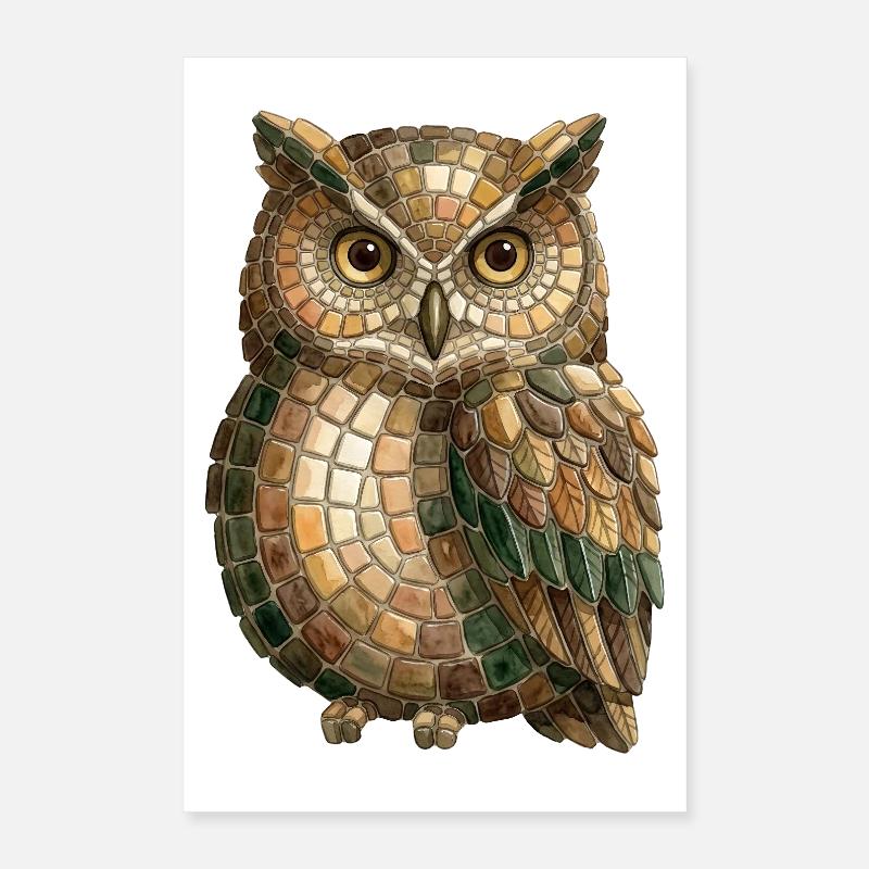 Eule Mosaik - Weise Eulenfan Geschenkidee Poster 40x60 cm