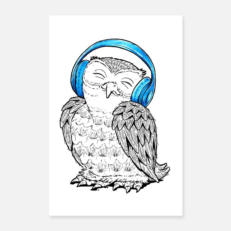 Eule mit Kopfhörern Poster 40x60 cm