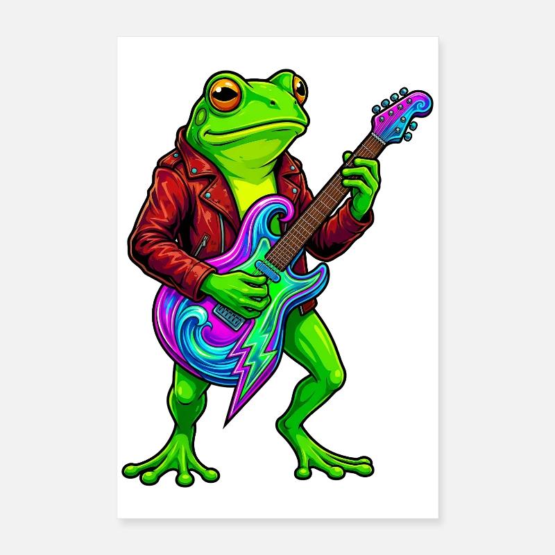 Frosch mit Jacke und Neon E-Gitarre Poster 40x60 cm
