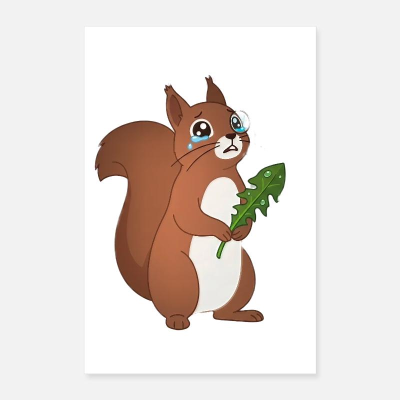 Crying squirrel with a leaf Poster 16" x 24" (40x60 cm)