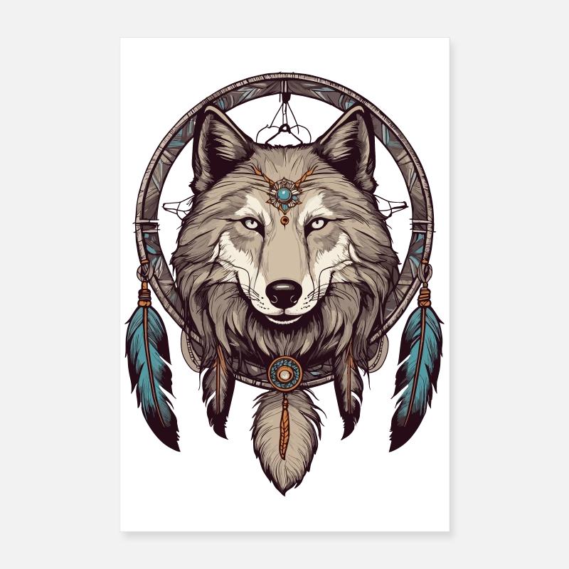 Traumfänger mit Wolf Poster 40x60 cm