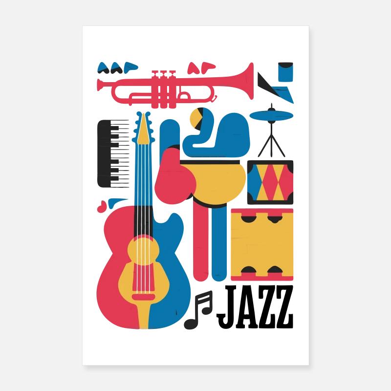 Illustration de notes de musique et d’instruments heureux Poster 40 x 60 cm