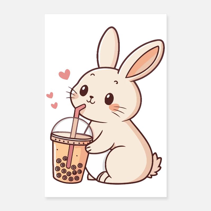 Lapin kawaii et bubble tea pastel Poster 40 x 60 cm