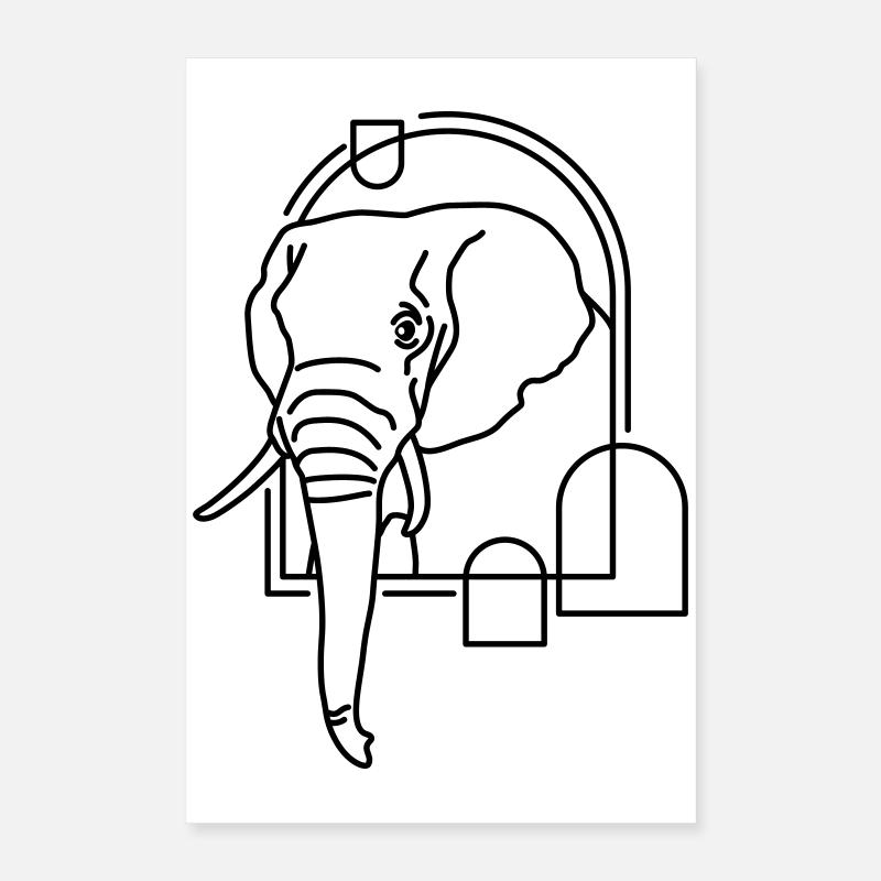 Elephant in Geometric Shape - Line Art Design - Poster 16" x 24" (40x60 cm) - white