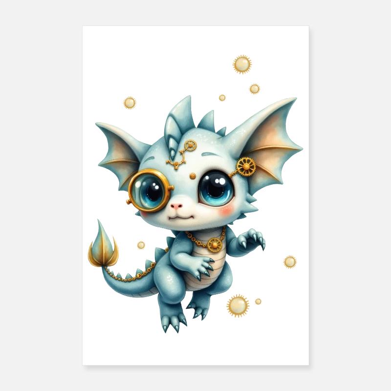 Steampunk Drache mit Lupe Poster 40x60 cm