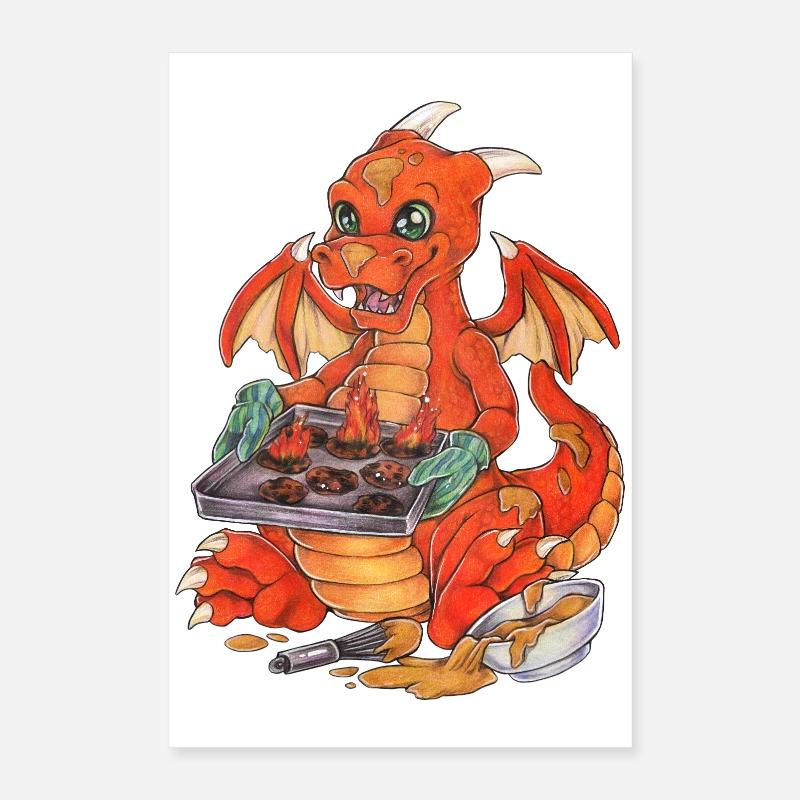 Drôle de biscuits dragon cuisson Noël Poster 40 x 60 cm