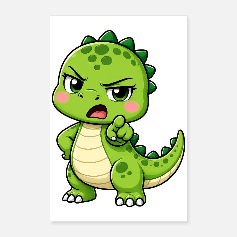 Dinosaure de dessin animé mignon Dino T-Rex agacé Poster 40 x 60 cm