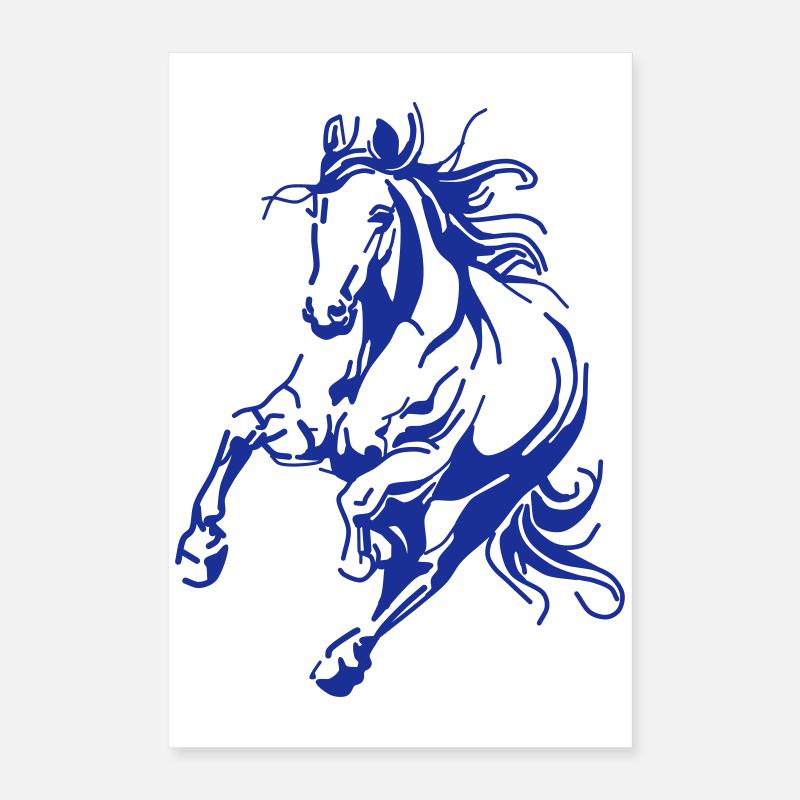 Dynamisches Blaues Linienpferd Poster 40x60 cm