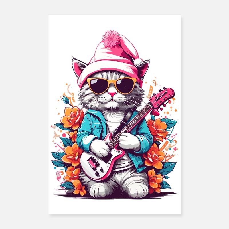 Chat mignon avec guitare Poster 40 x 60 cm