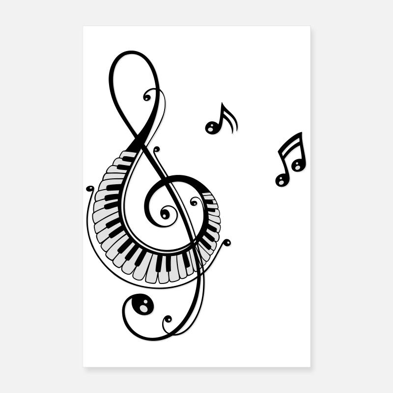 Clef avec des touches de piano et des notes Poster 40 x 60 cm