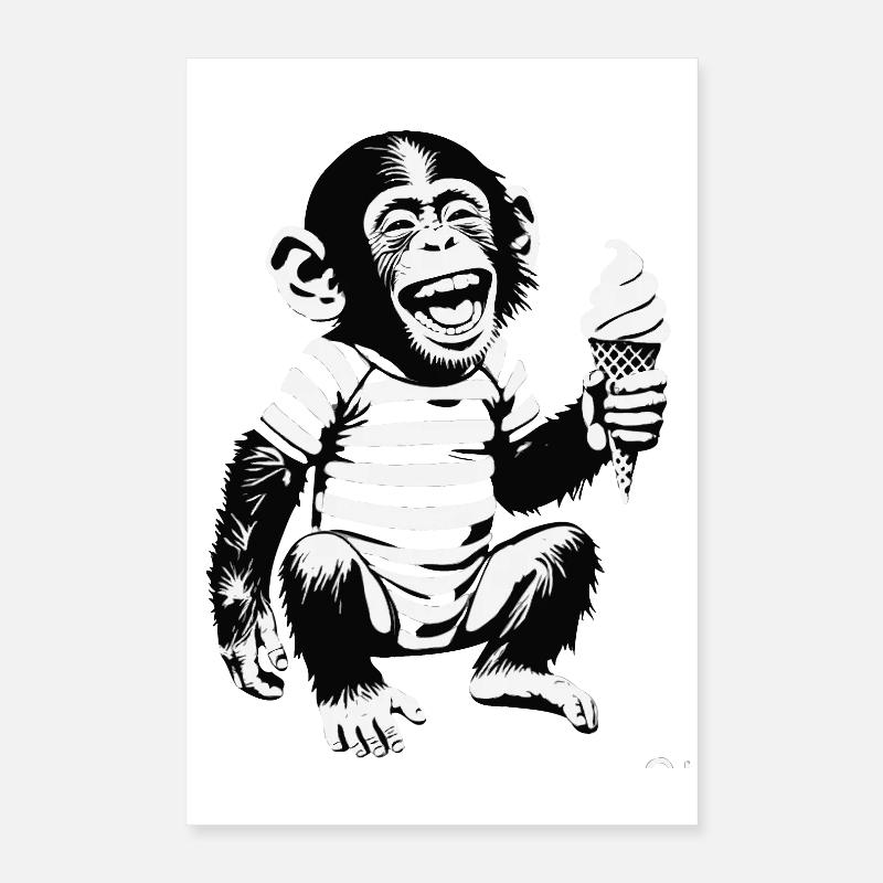 Singe ludique avec design de crème glacée Poster 40 x 60 cm