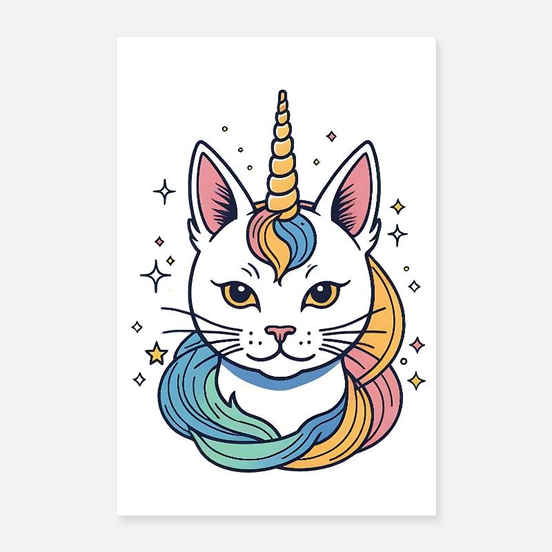 Regenbogen Einhorn Katze Poster 40x60 cm