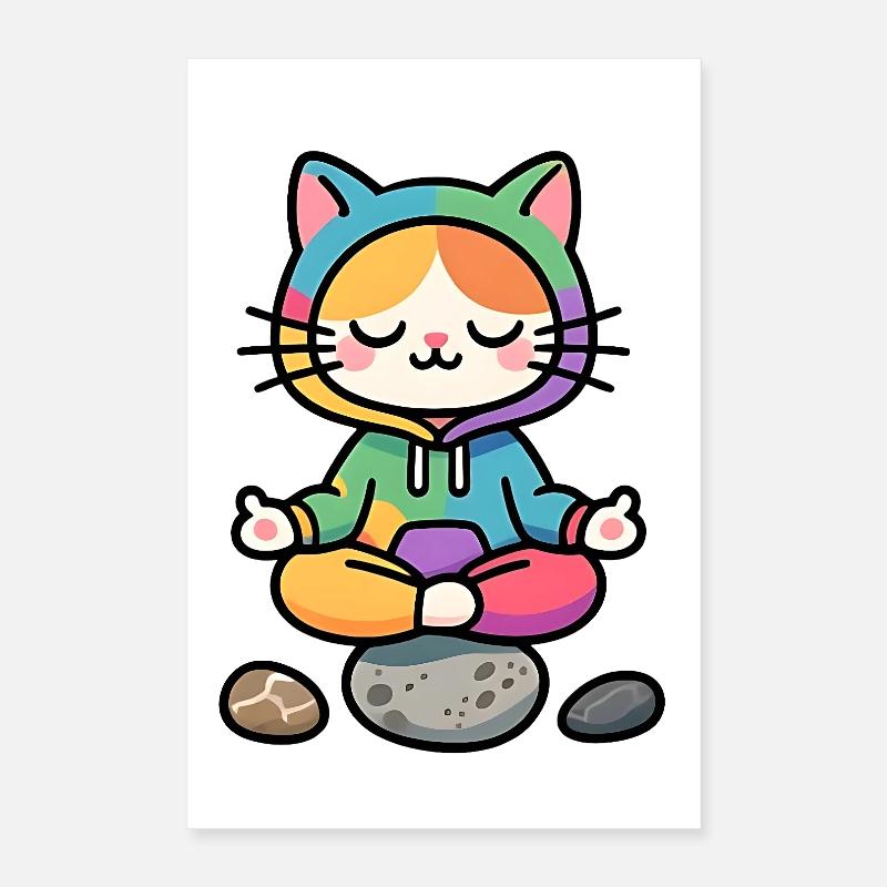 Chat Zen Arcenciel Méditatif Poster 40 x 60 cm