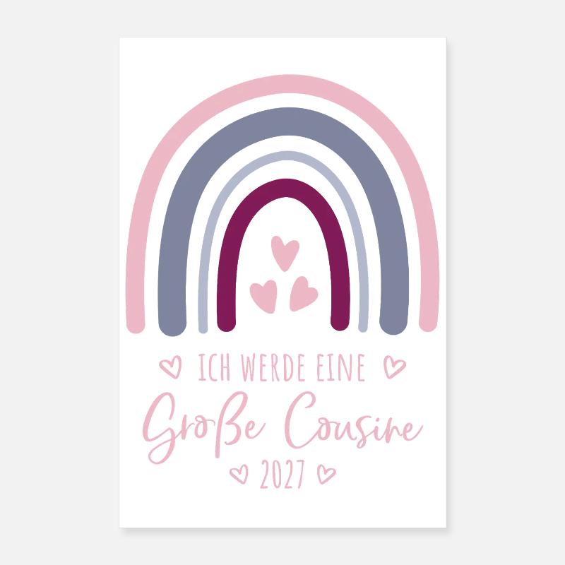 Ich werde eine Große Cousine 2027 Regenbogen  Poster 40x60 cm