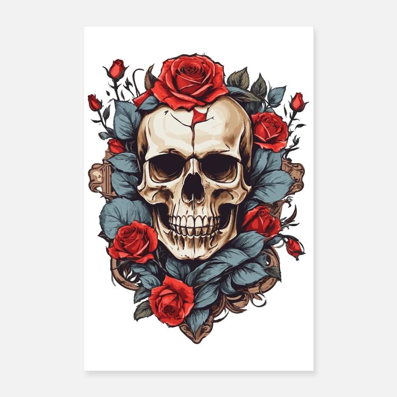 Crâne avec des roses Poster 40 x 60 cm