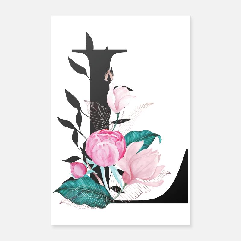 Elégante lettre 'L' avec des fleurs Poster 40 x 60 cm